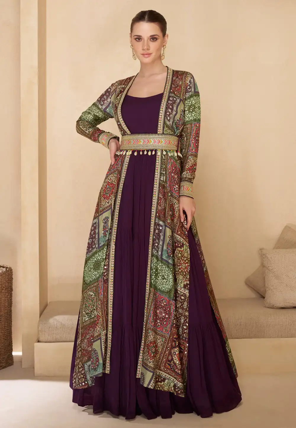 Wine Georgette Long Anarkali Suit 292801