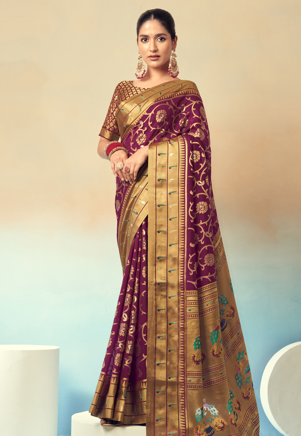 Wine Georgette Paithani Saree 309800