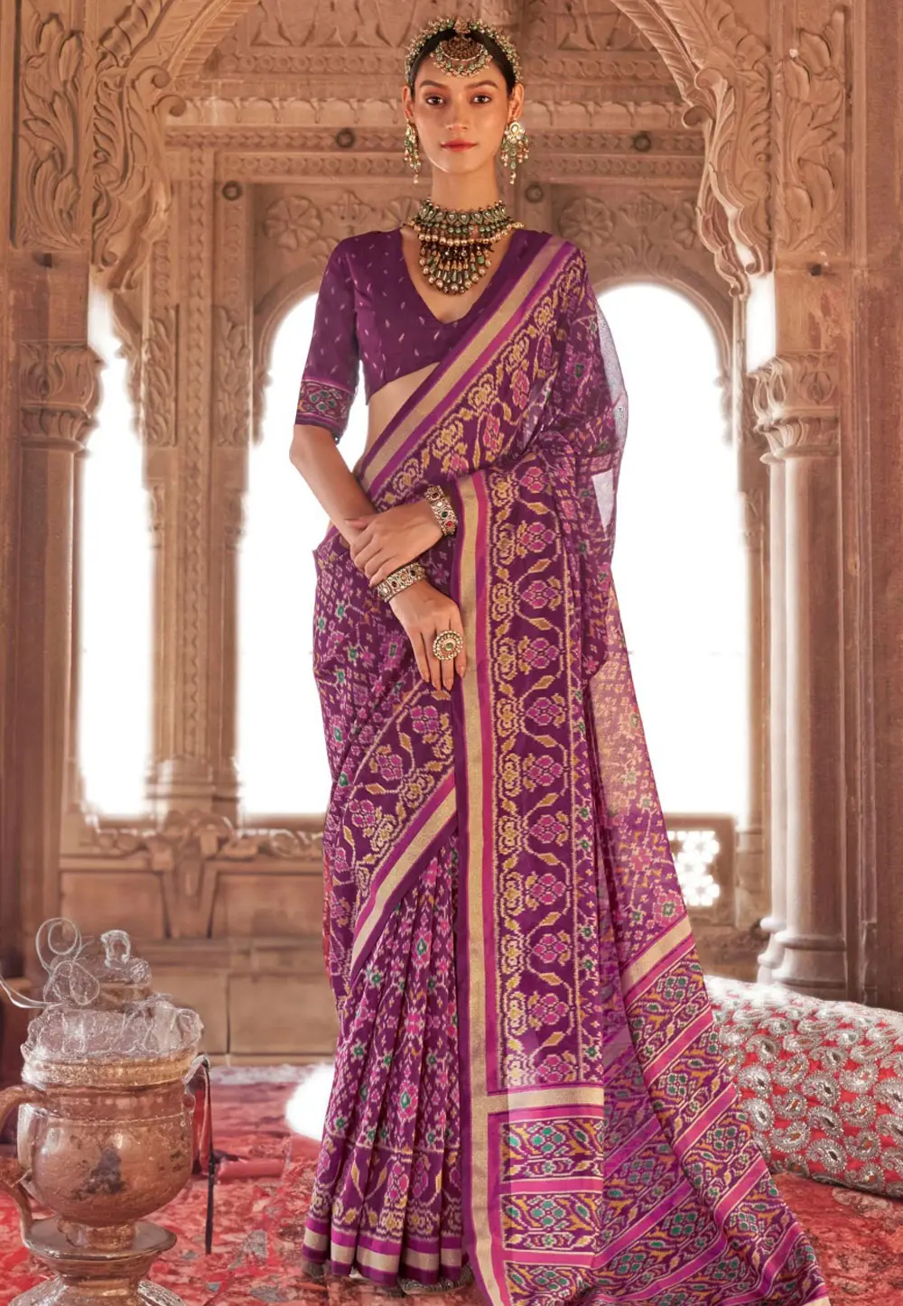 Wine Georgette Patola Saree 303834