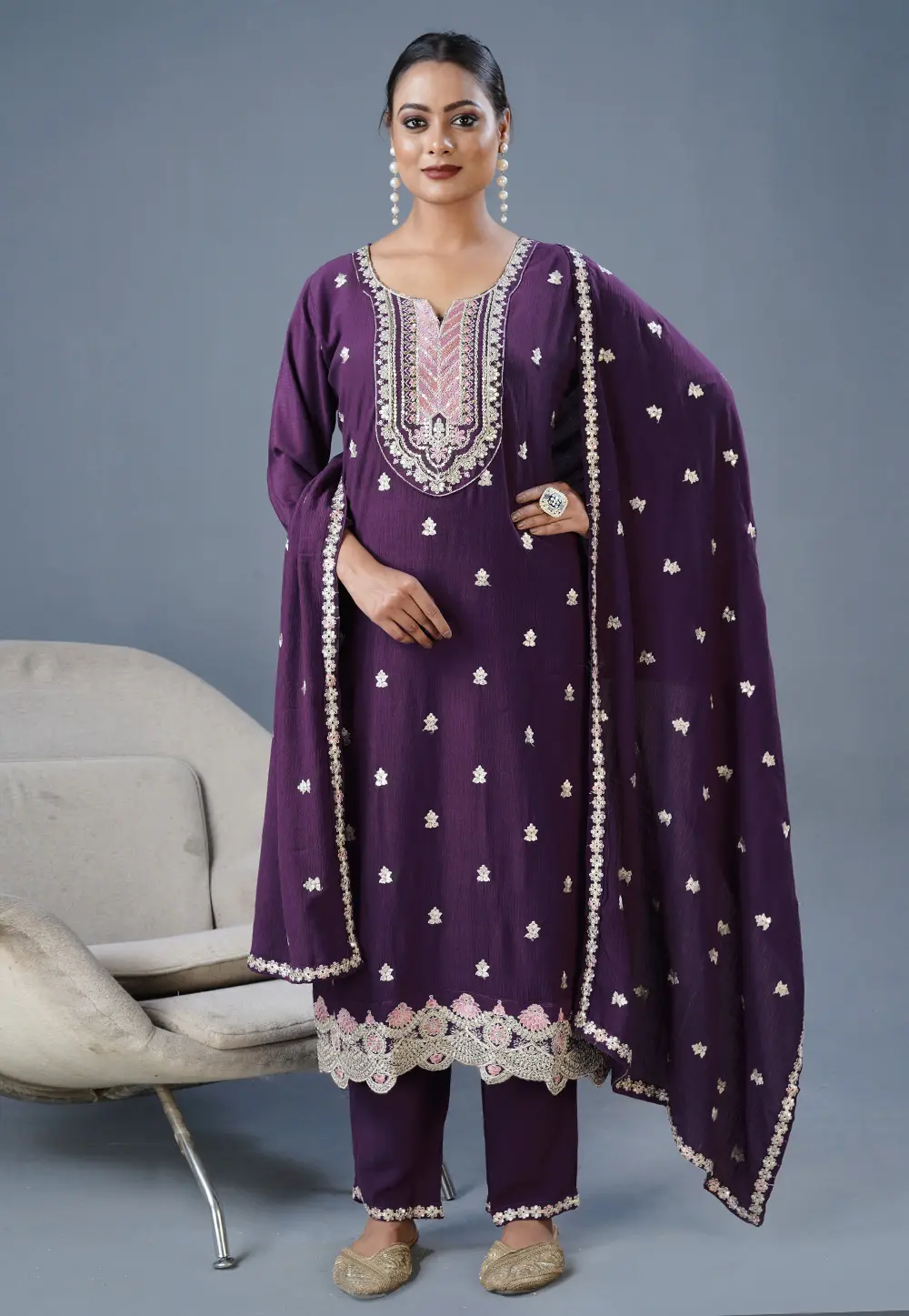 Wine Georgette Readymade Pakistani Suit 303550