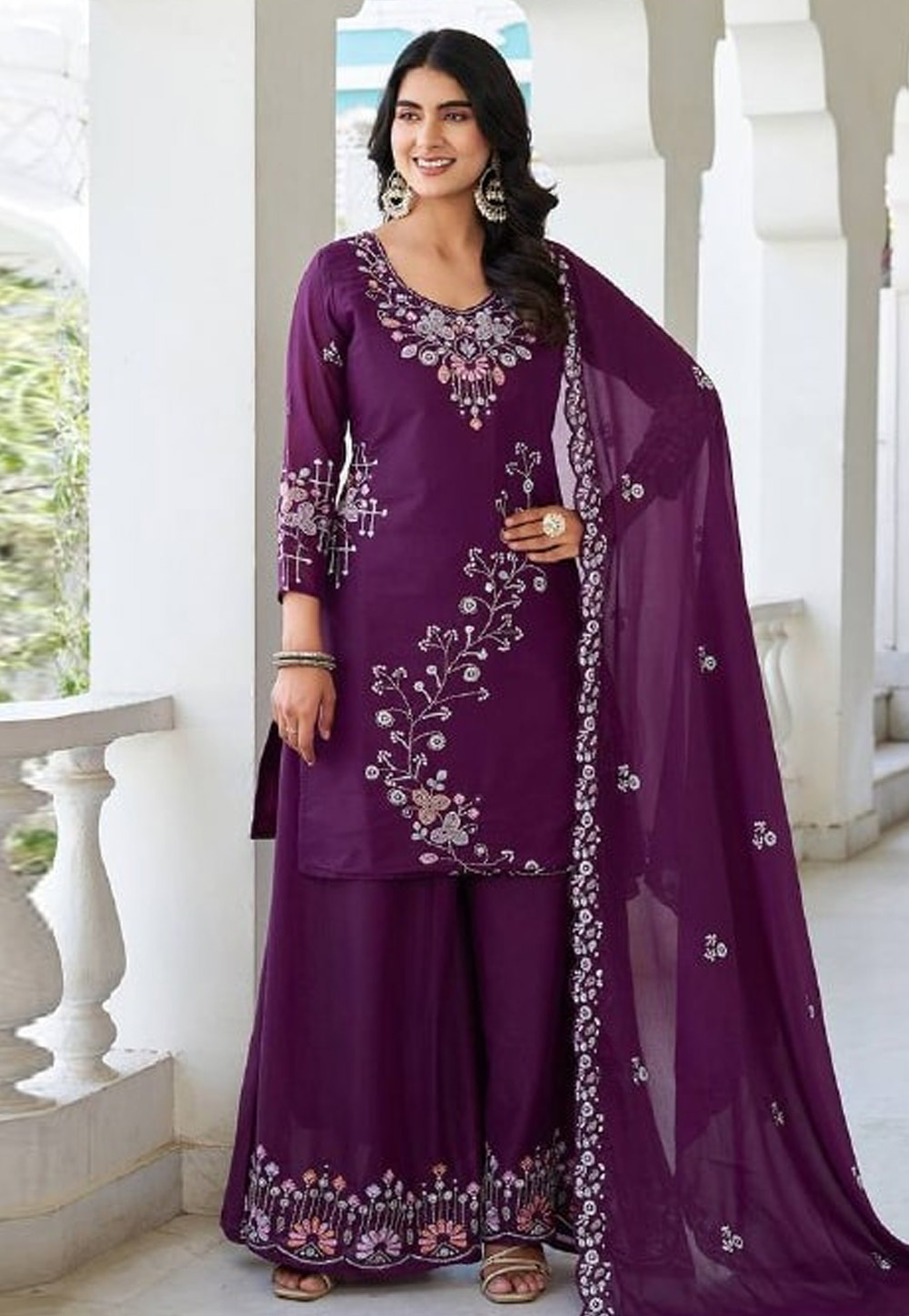 Wine Georgette Readymade Pakistani Suit 310773