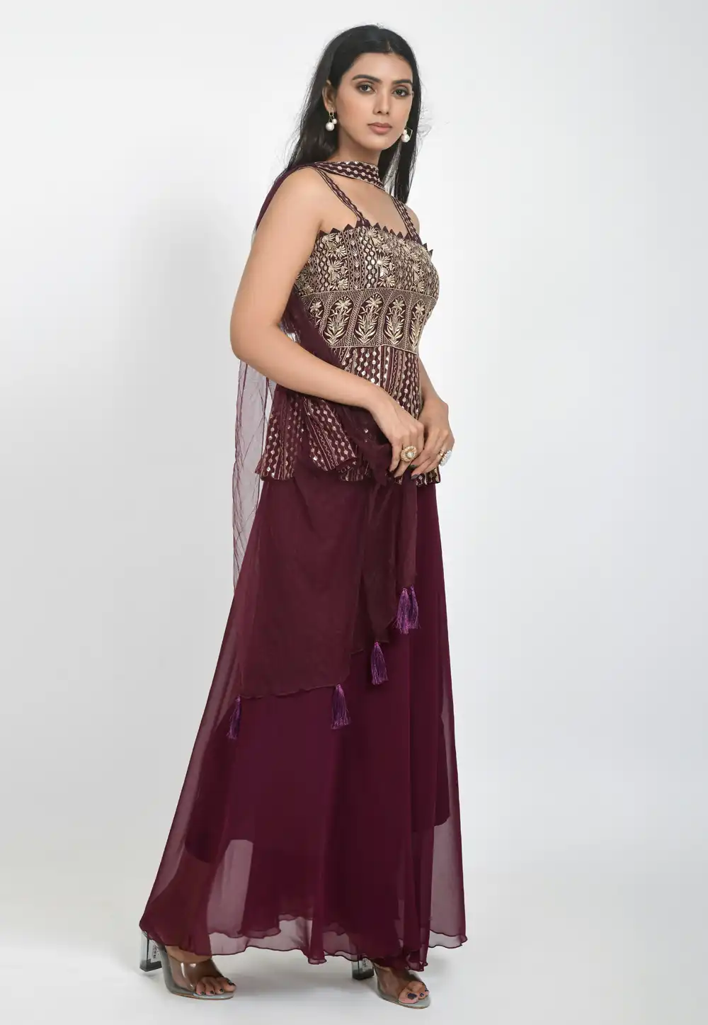 Wine Georgette Readymade Pakistani Suit 290699