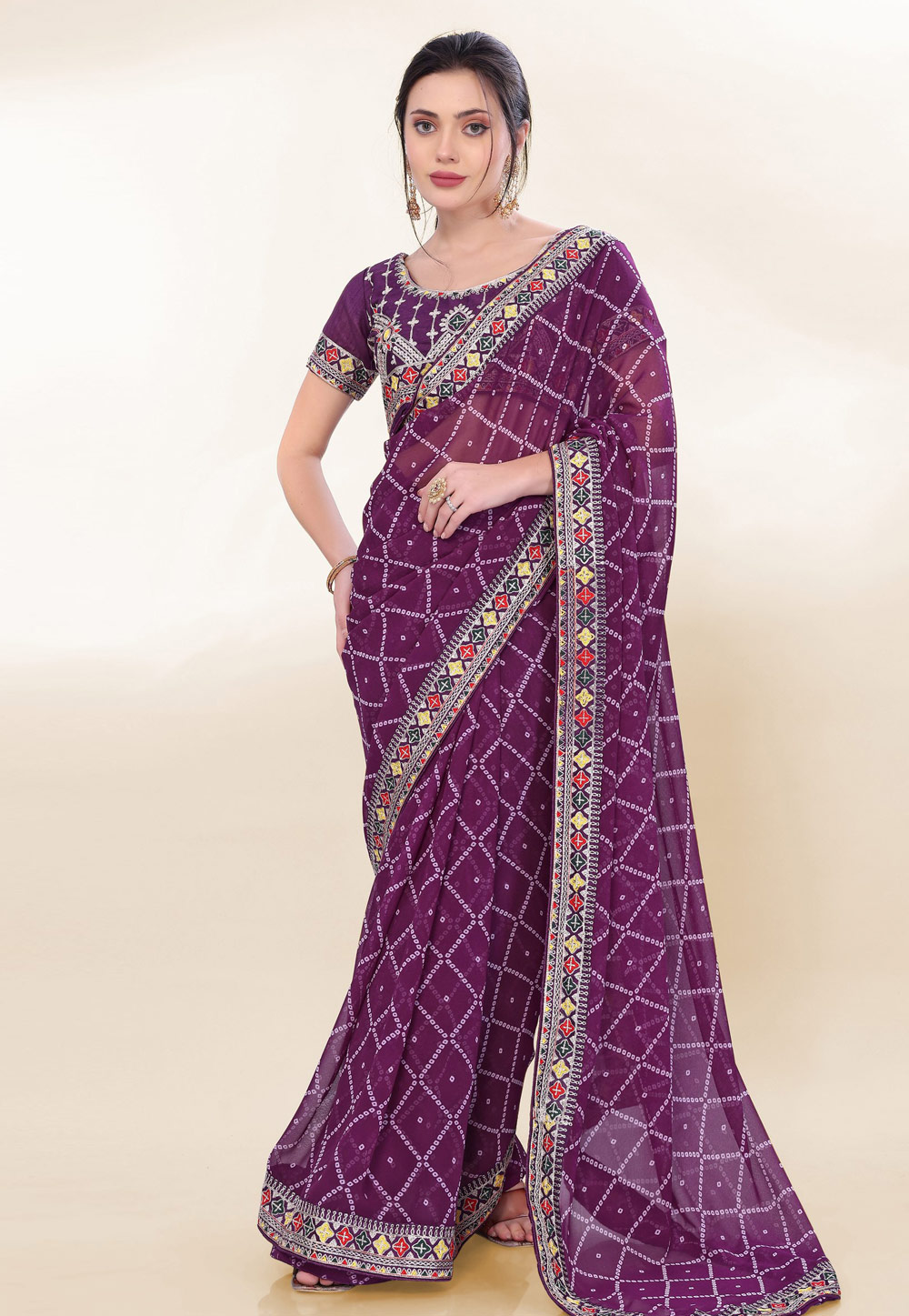 Wine Georgette Saree With Blouse 305683