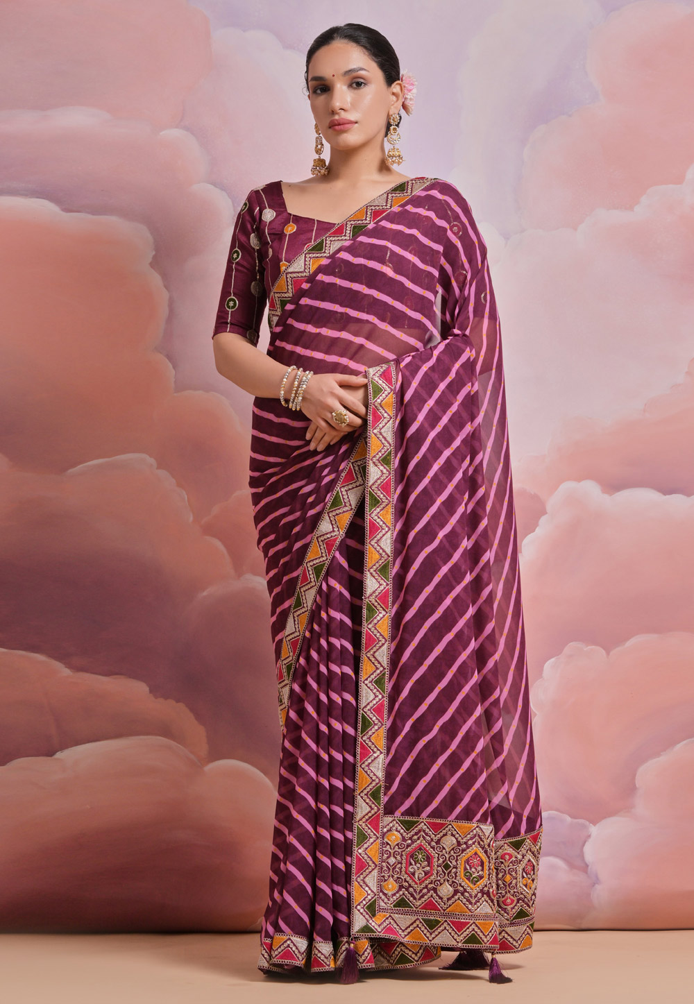 Wine Georgette Saree With Blouse 279862