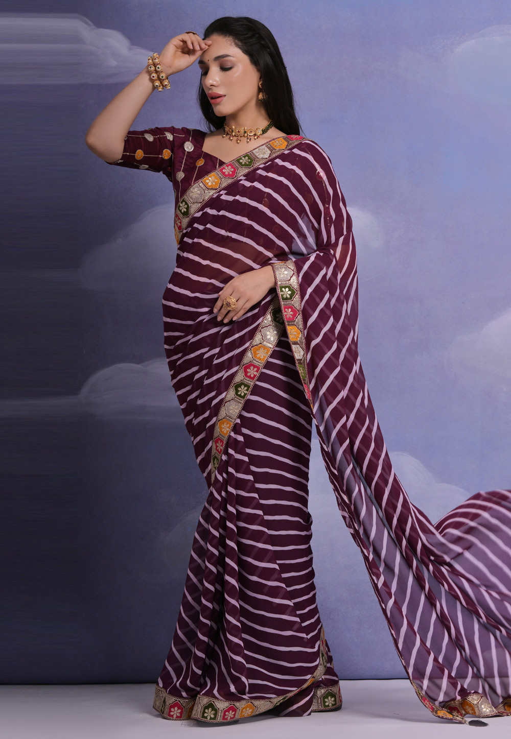 Wine Georgette Saree With Blouse 279944
