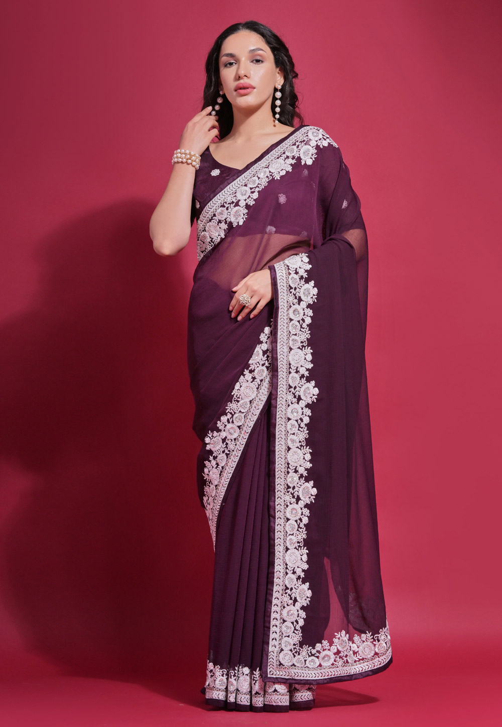 Wine Georgette Saree With Blouse 281754