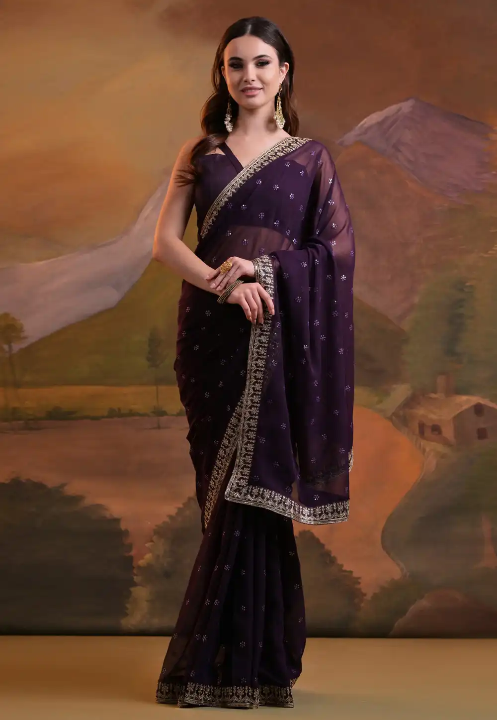 Wine Georgette Saree With Blouse 288659