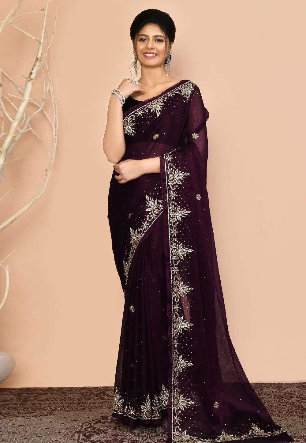 Wine Georgette Saree With Blouse 295970