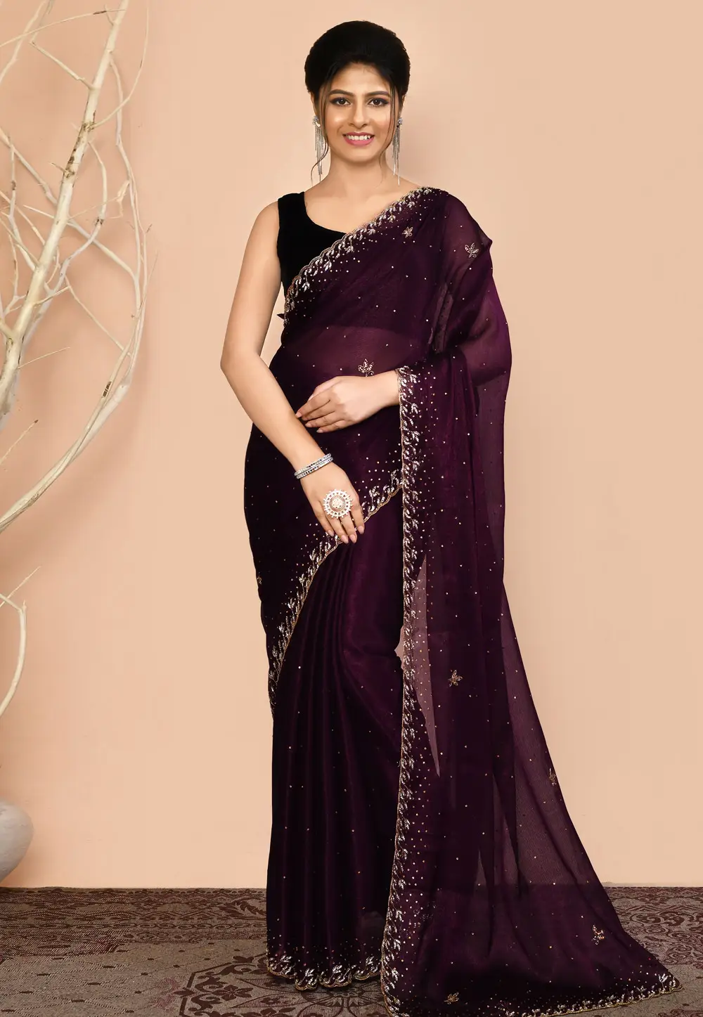 Wine Georgette Saree With Blouse 295974