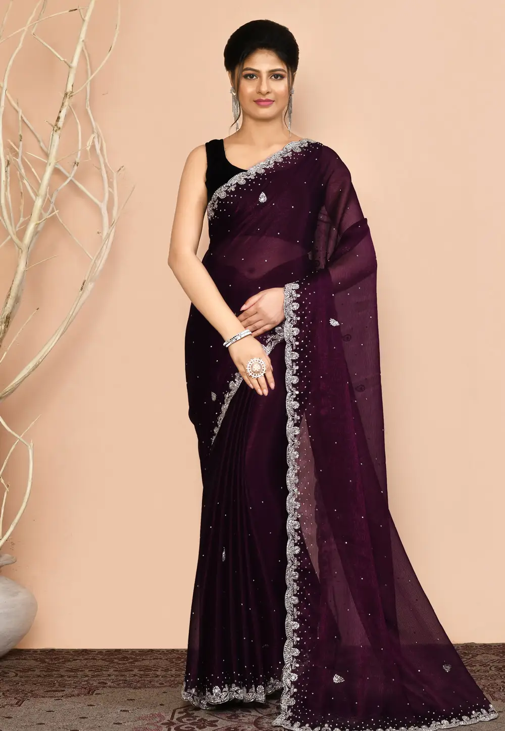 Wine Georgette Saree With Blouse 295984