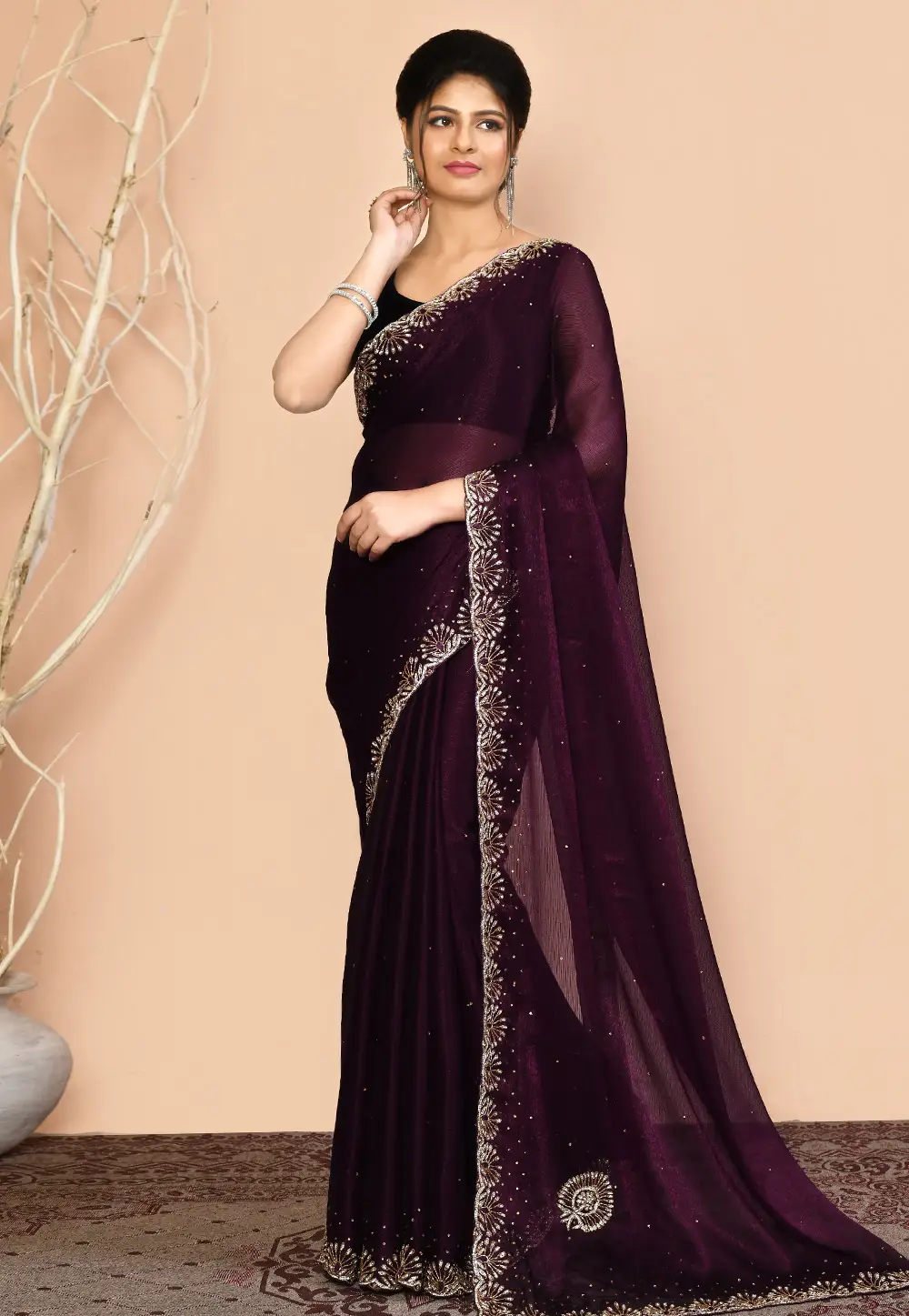 Wine Georgette Saree With Blouse 295958