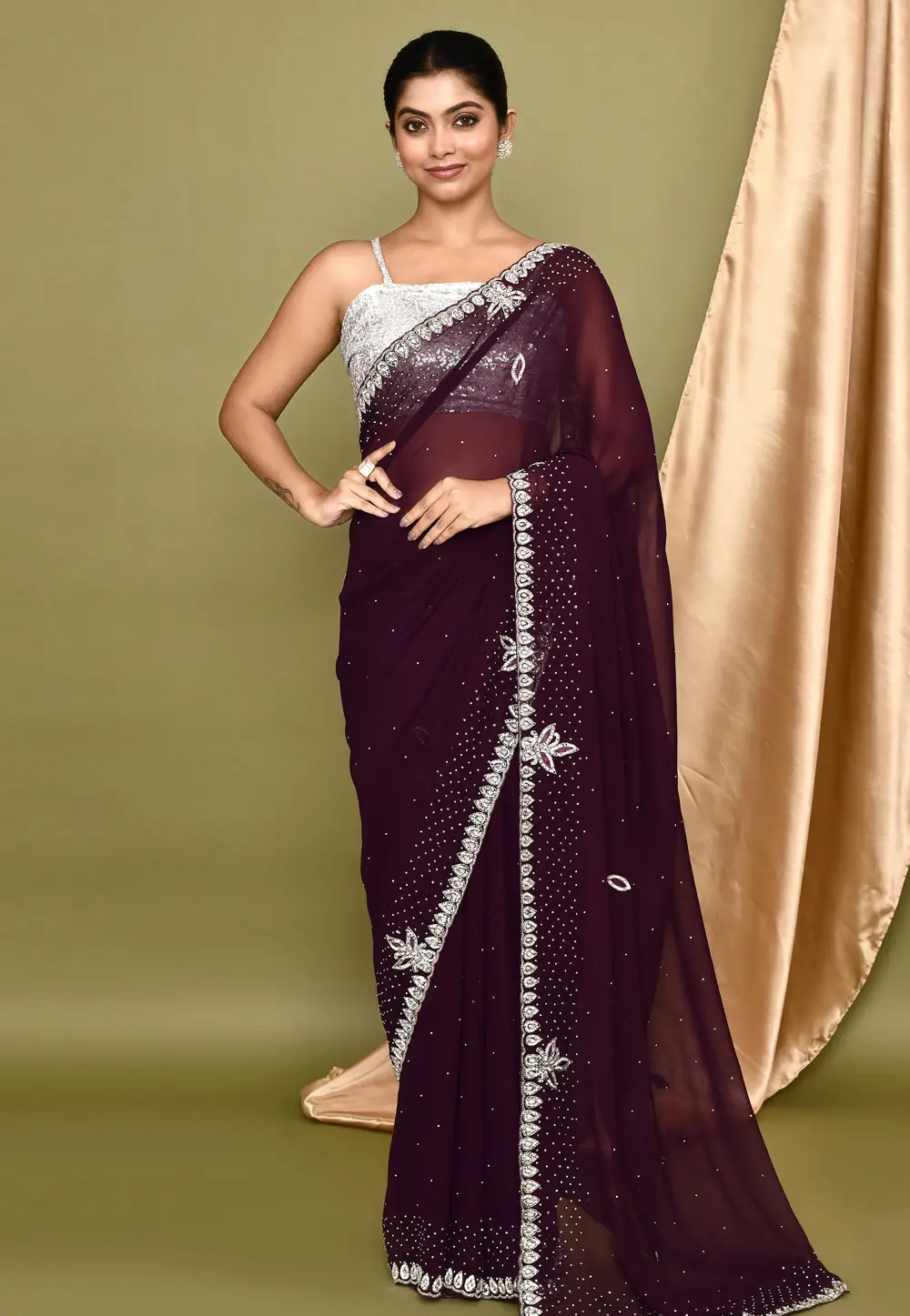 Wine Georgette Saree With Blouse 295947