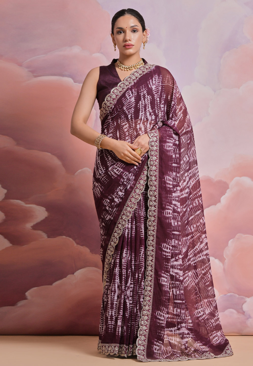 Wine Georgette Saree With Blouse 286444