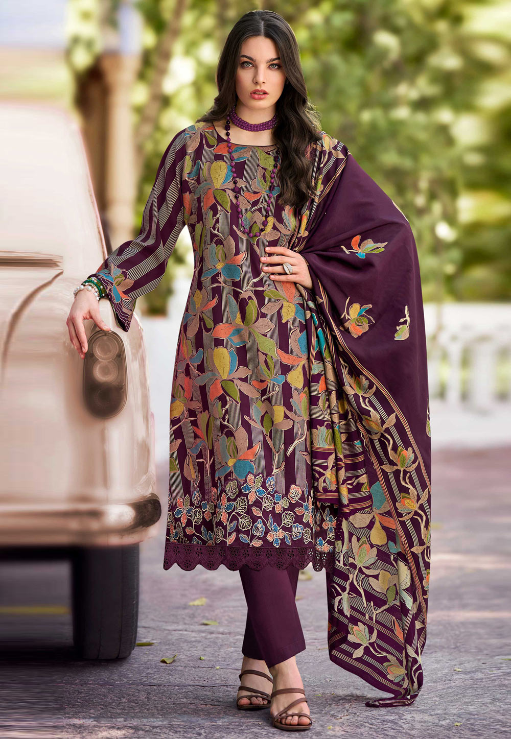Wine Muslin Pakistani Suit 311066