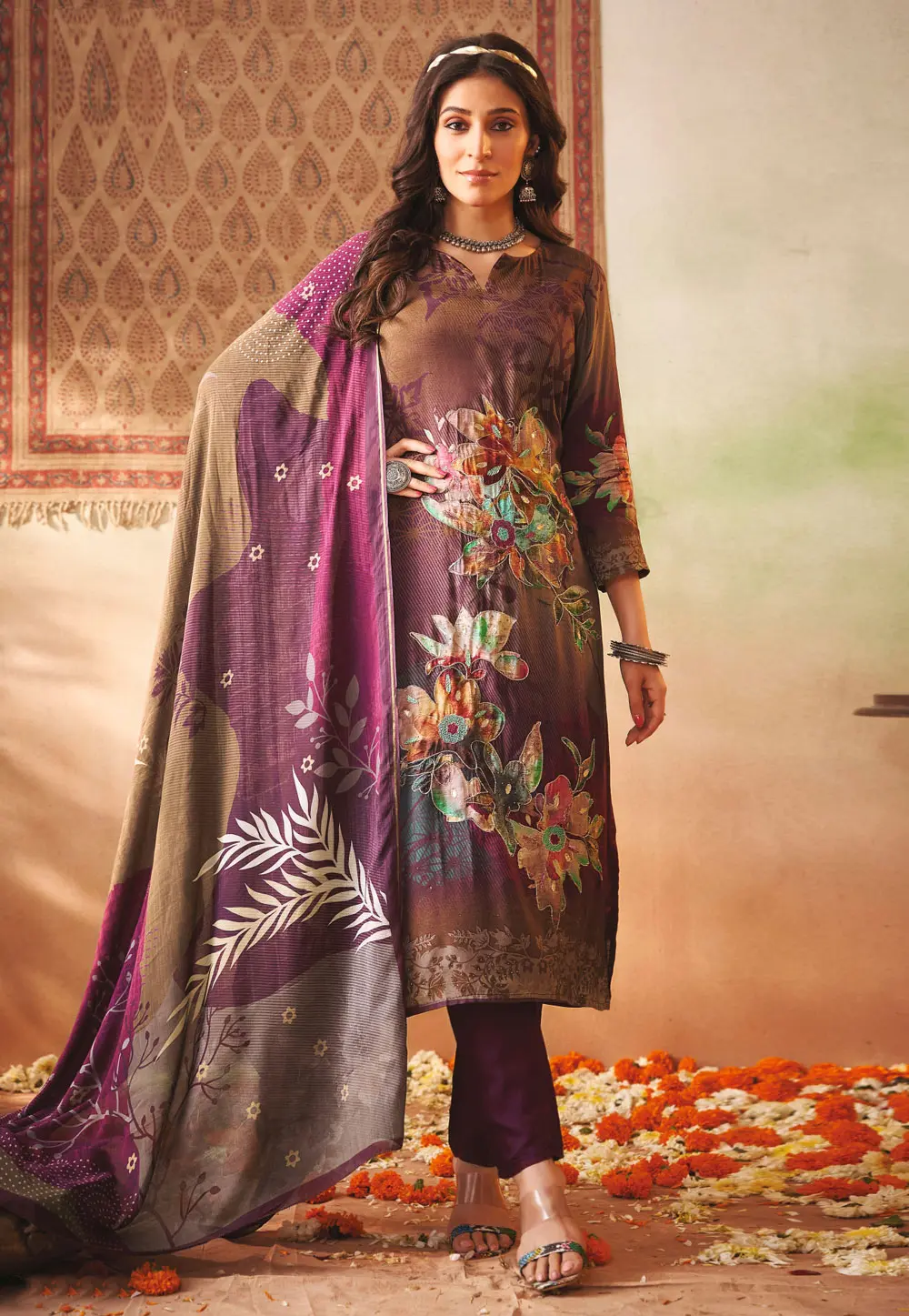 Wine Muslin Pakistani Suit 304417