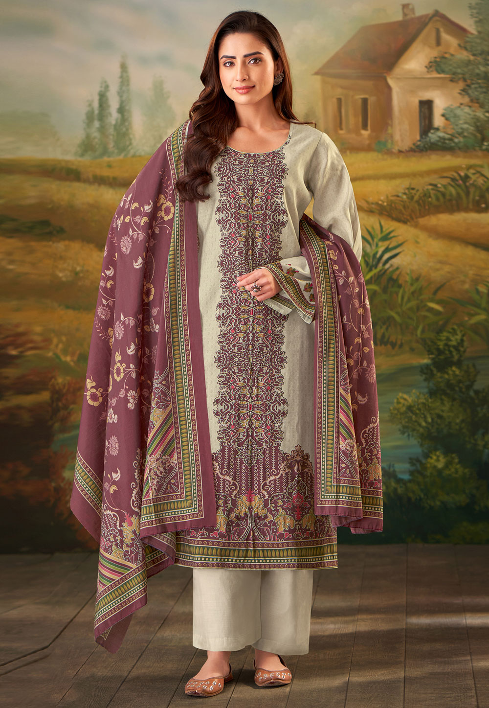 Wine Muslin Palazzo Suit 310160