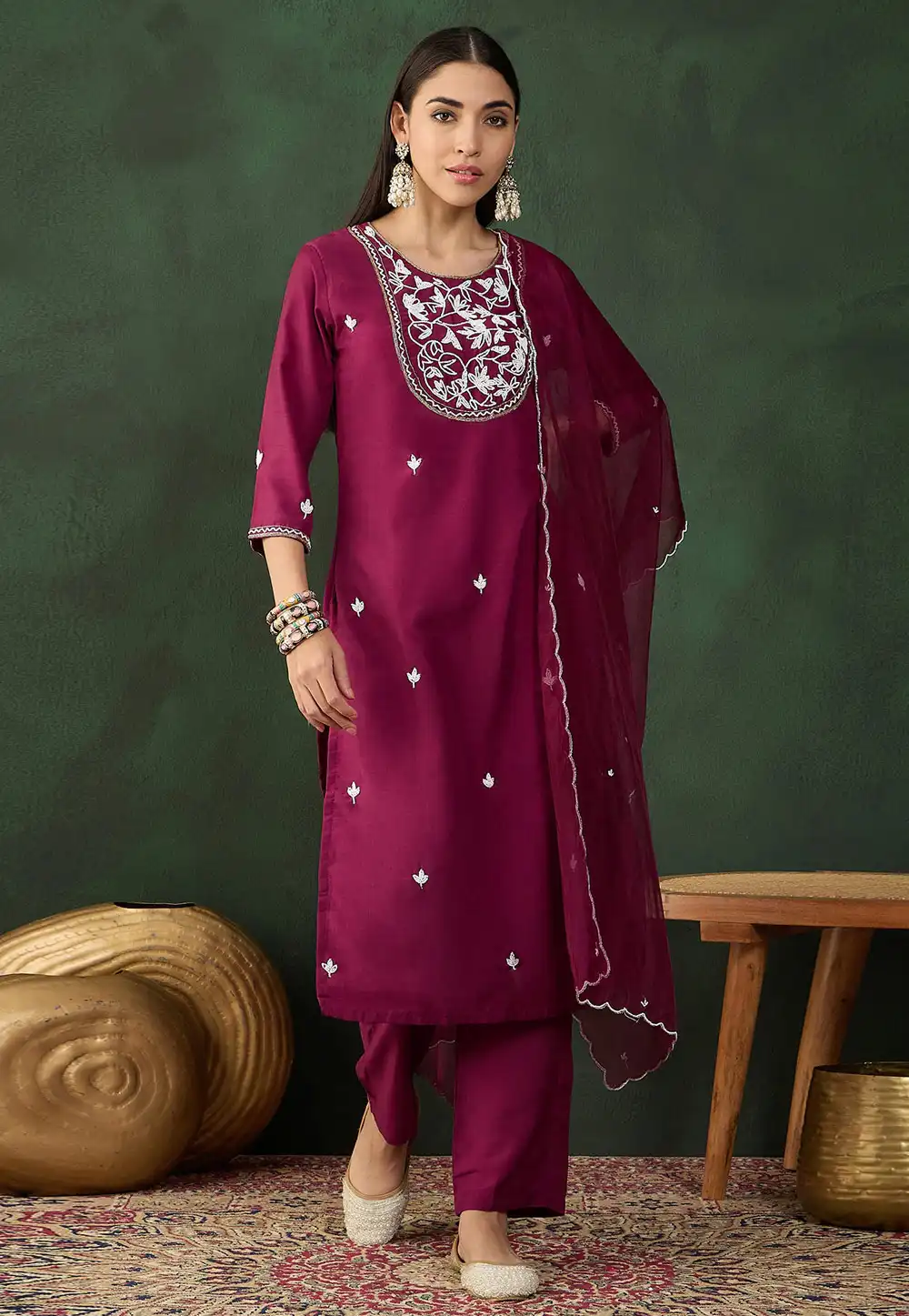 Wine Muslin Readymade Pakistani Suit 293515