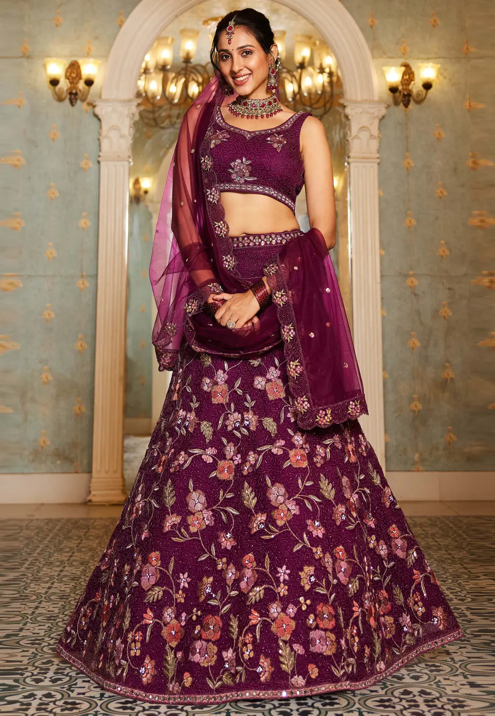 Wine Net Lehenga Choli 304201