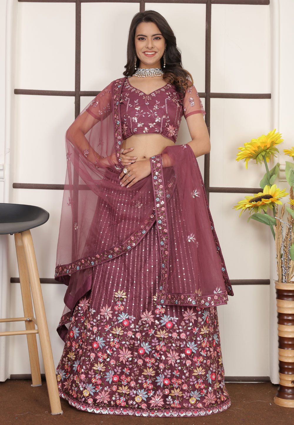 Wine Net Lehenga Choli 286844