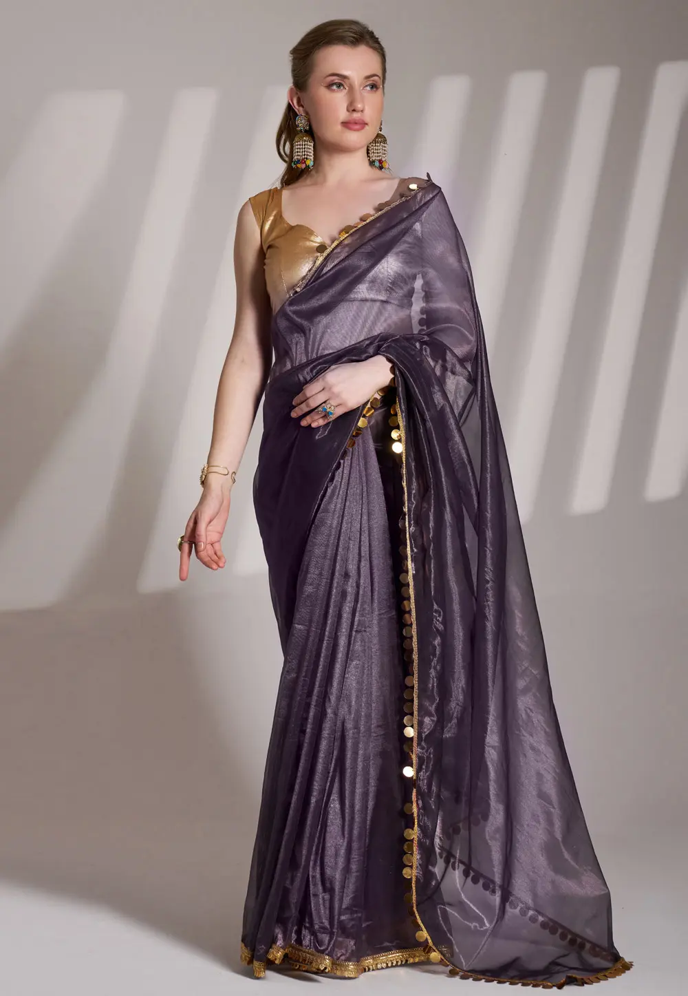 Wine Net Saree With Blouse 304544