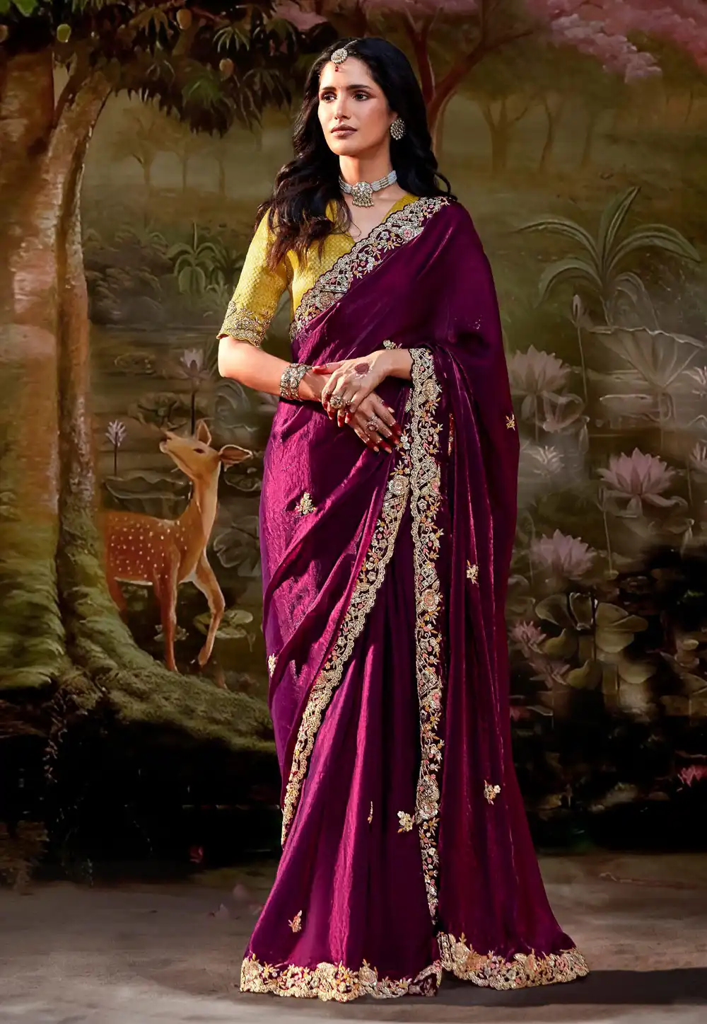 Wine Organza Saree With Blouse 292752