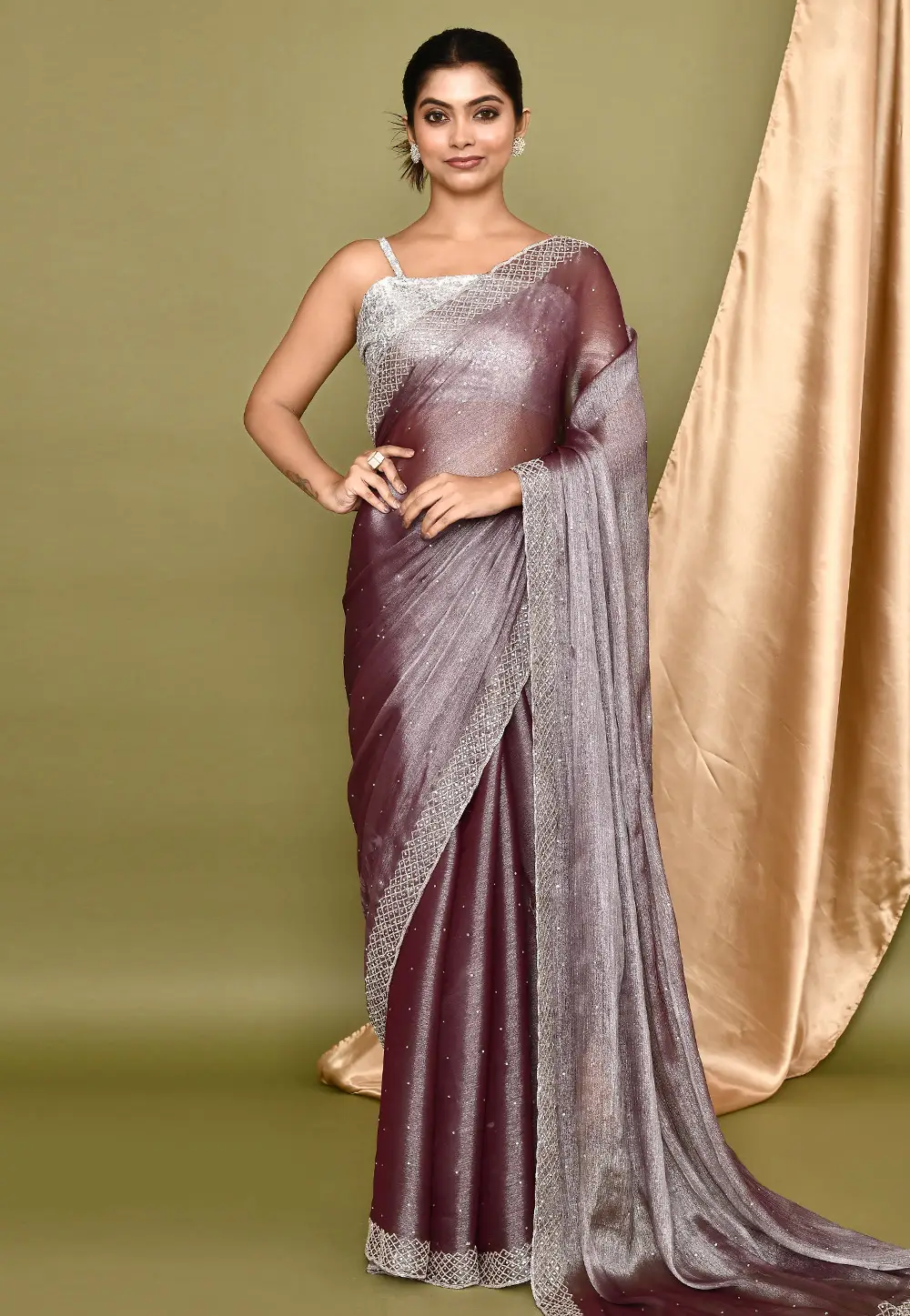 Wine Organza Saree With Blouse 295933