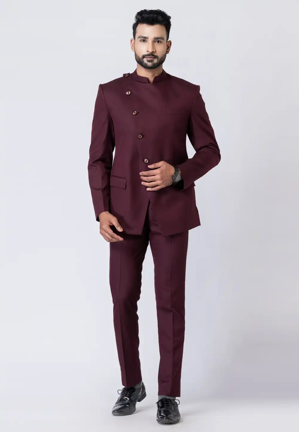 Wine Polyester Jodhpuri Suit 295101