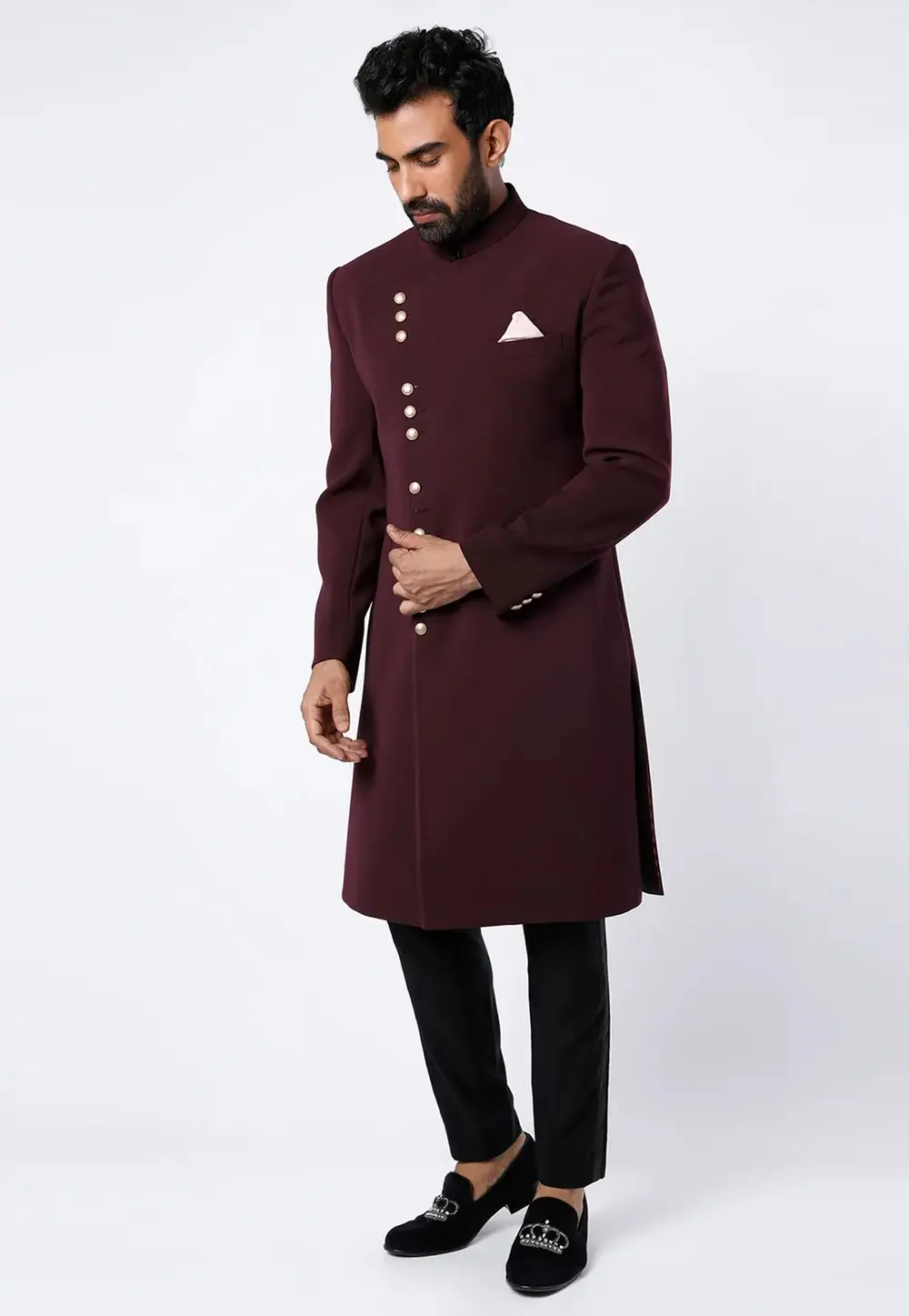 Wine Rayon Indo Western Sherwani 300177