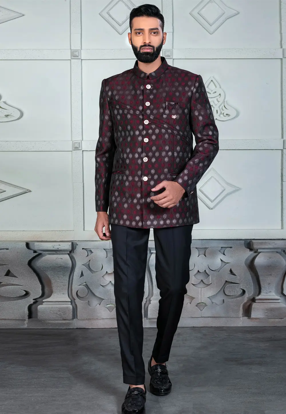 Wine Rayon Jodhpuri Suit 295516