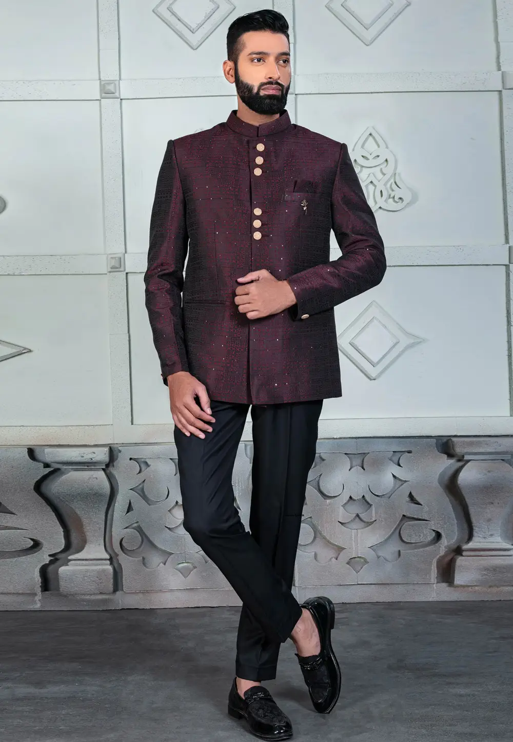 Wine Rayon Jodhpuri Suit 295523