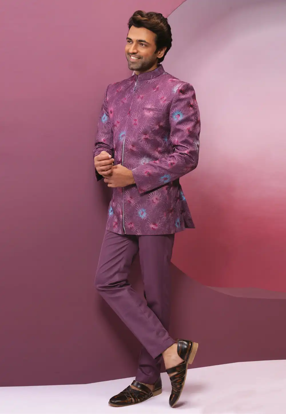 Wine Rayon Jodhpuri Suit 294033