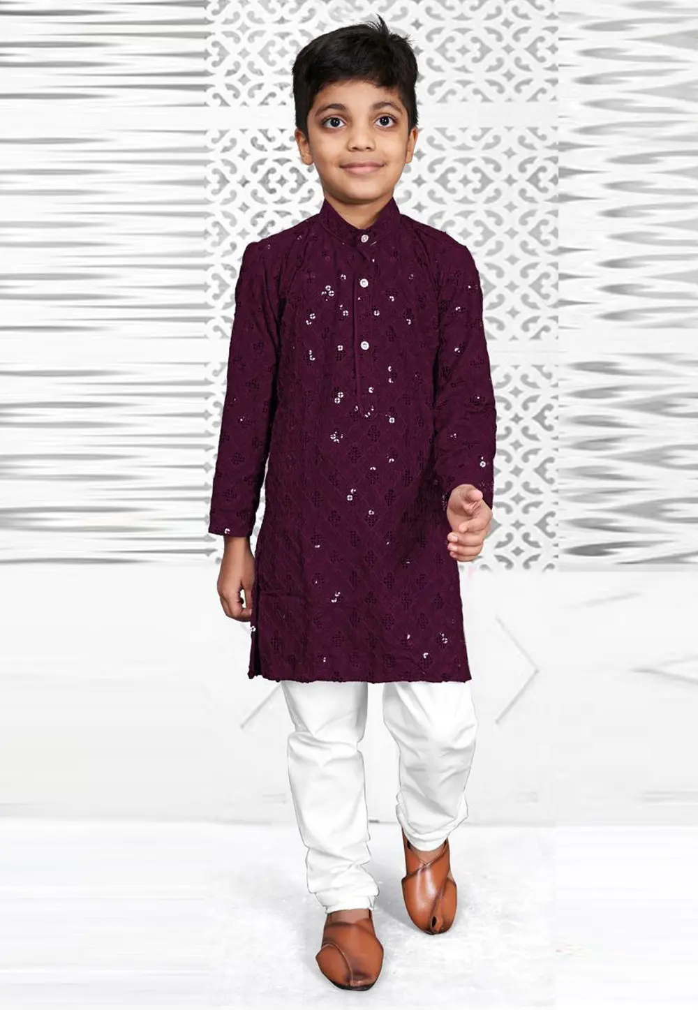 Wine Rayon Kids Kurta Pajama 304271