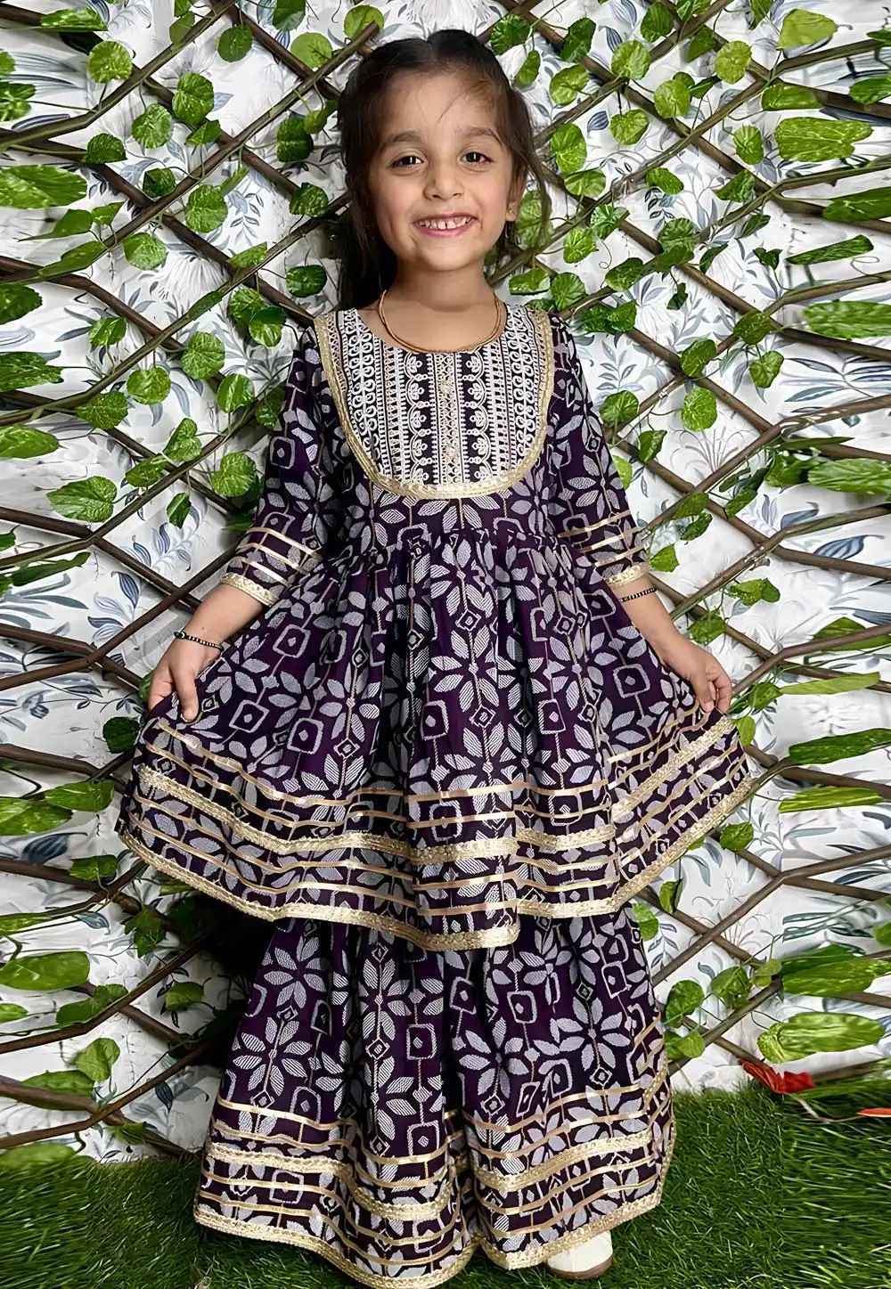 Wine Rayon Kids Sharara Suit 291010