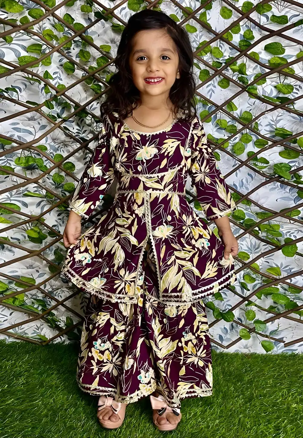 Wine Rayon Kids Sharara Suit 291022