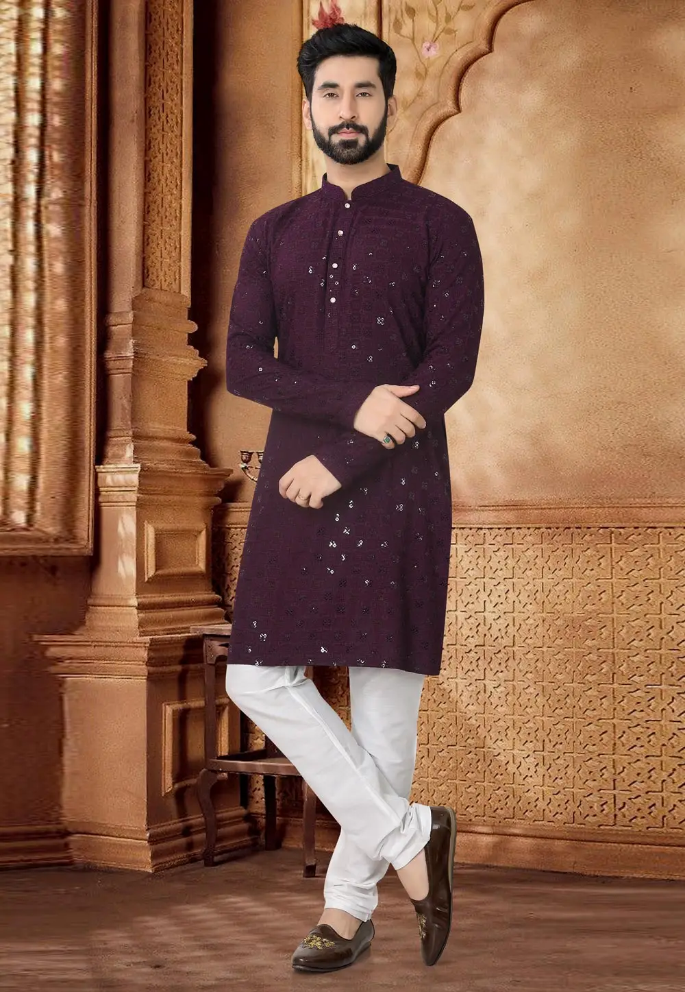 Wine Rayon Kurta Pajama 296926