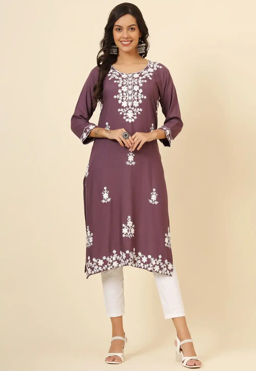 Wine Rayon Long Kurti 294228