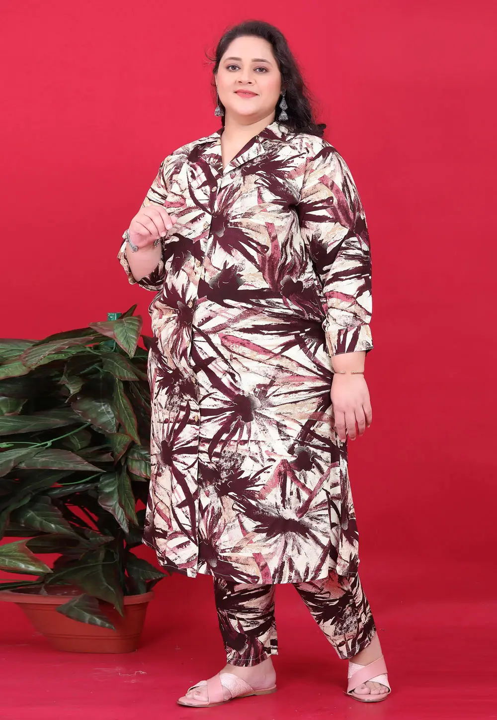 Wine Rayon Printed Co-Ords Set 296476