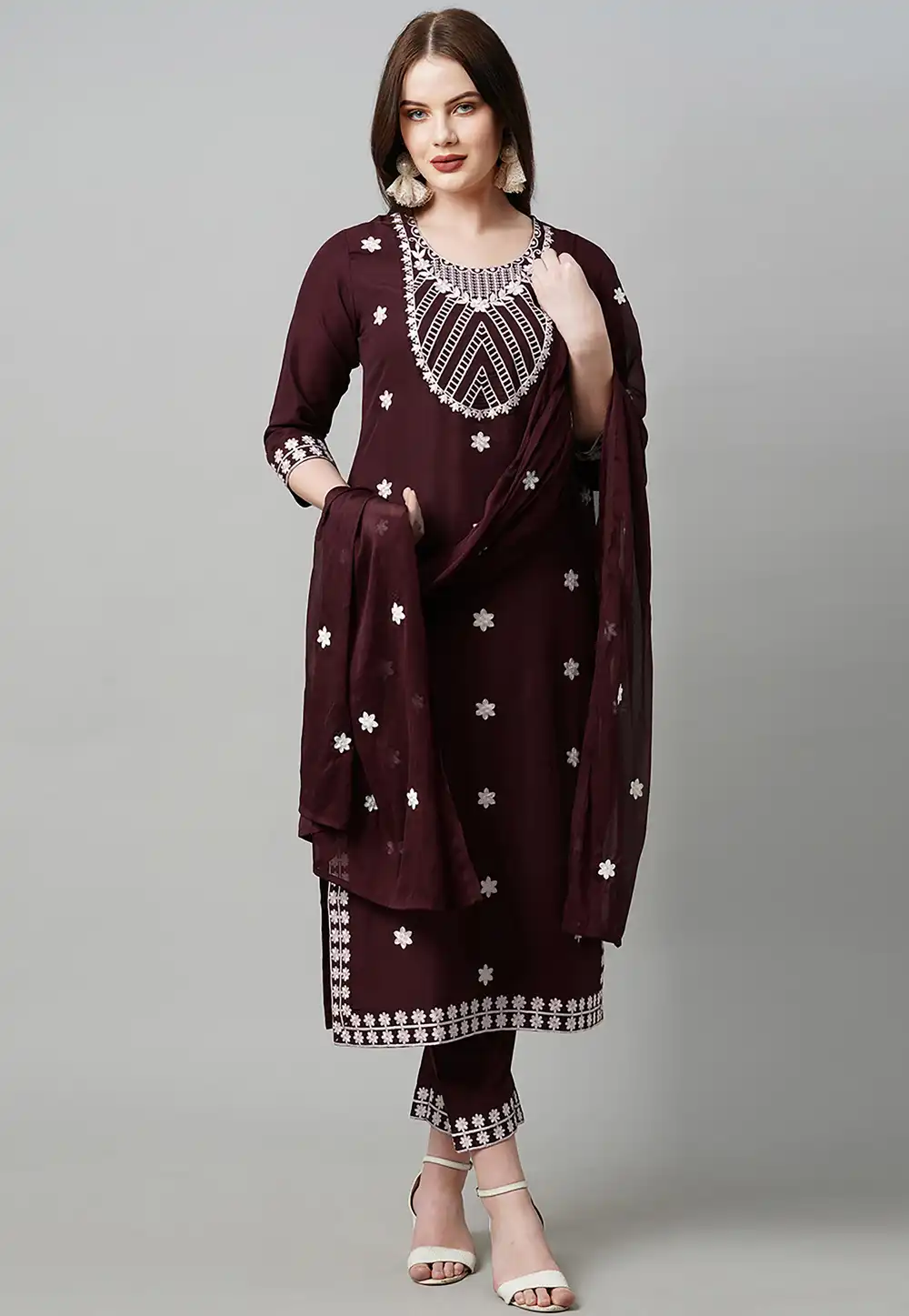 Wine Rayon Readymade Pakistani Suit 288765