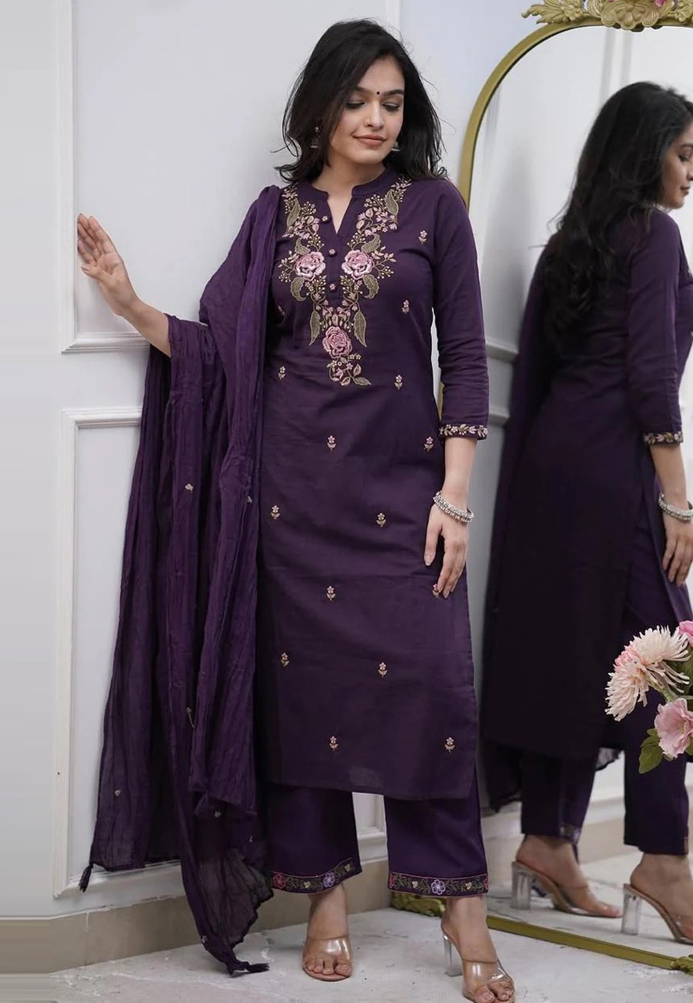 Wine Rayon Readymade Pant Style Suit 310888