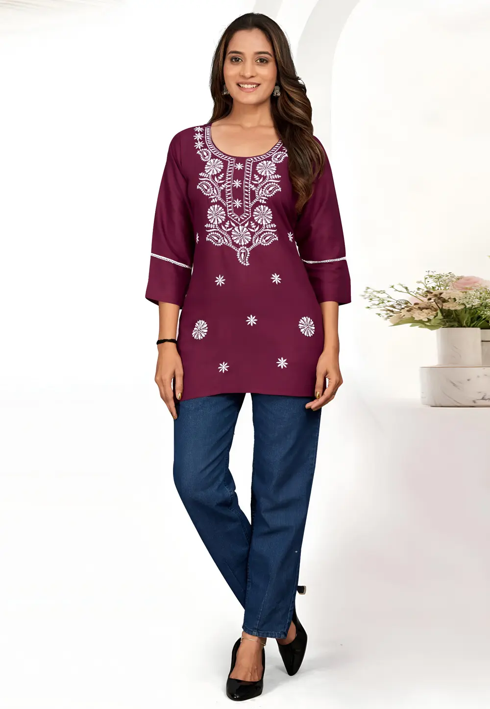 Wine Rayon Short Kurti for Women 301162