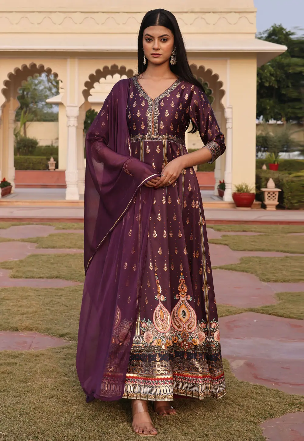 Wine Satin Long Anarkali Suit 304016