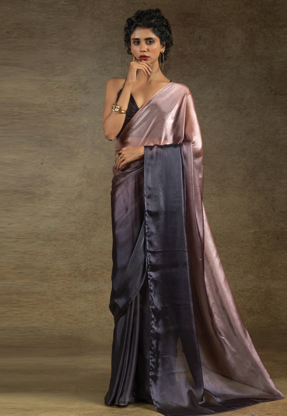 Wine Satin Silk Half N Half Saree 309121