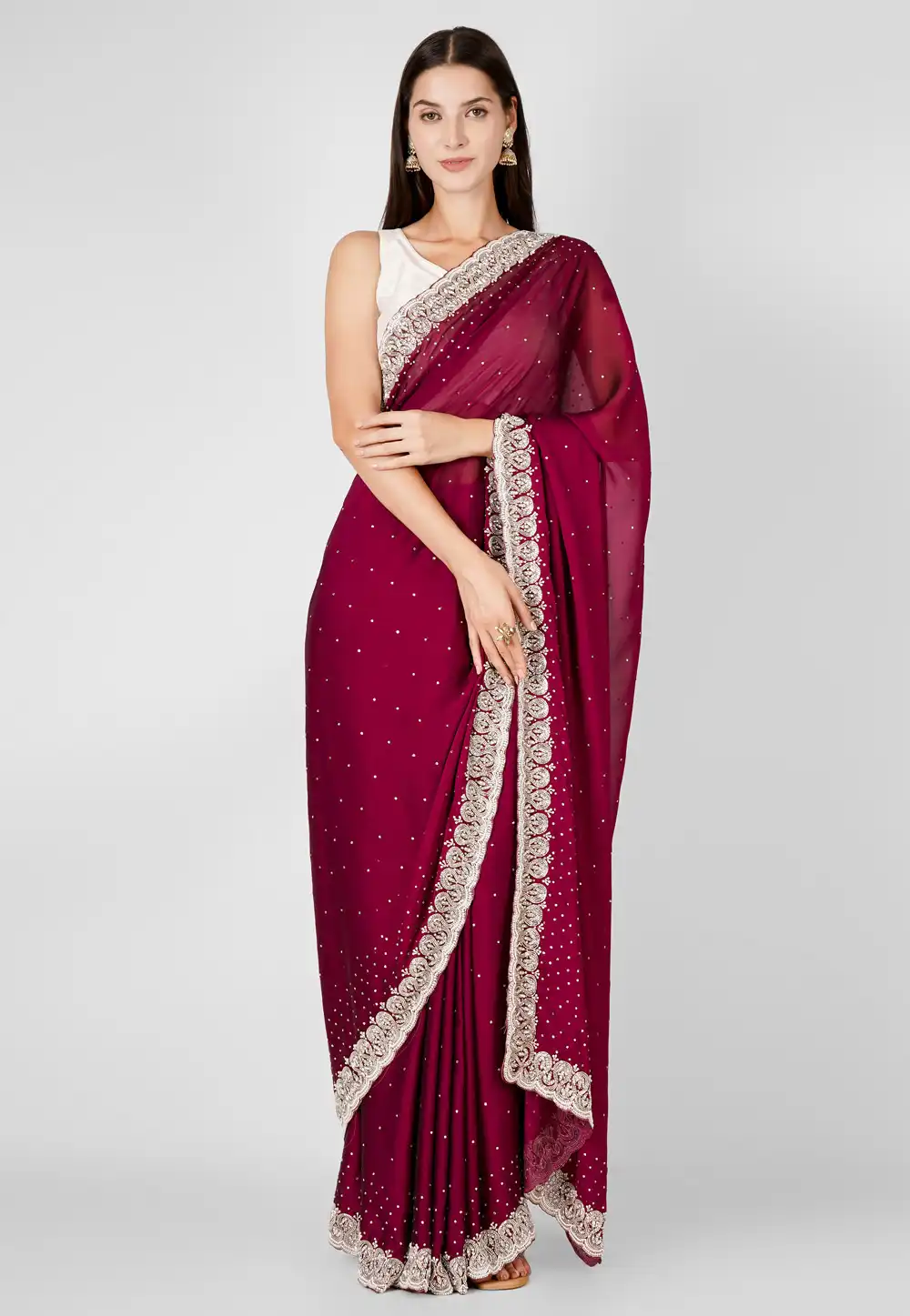 Wine Satin Silk Saree With Blouse 293489