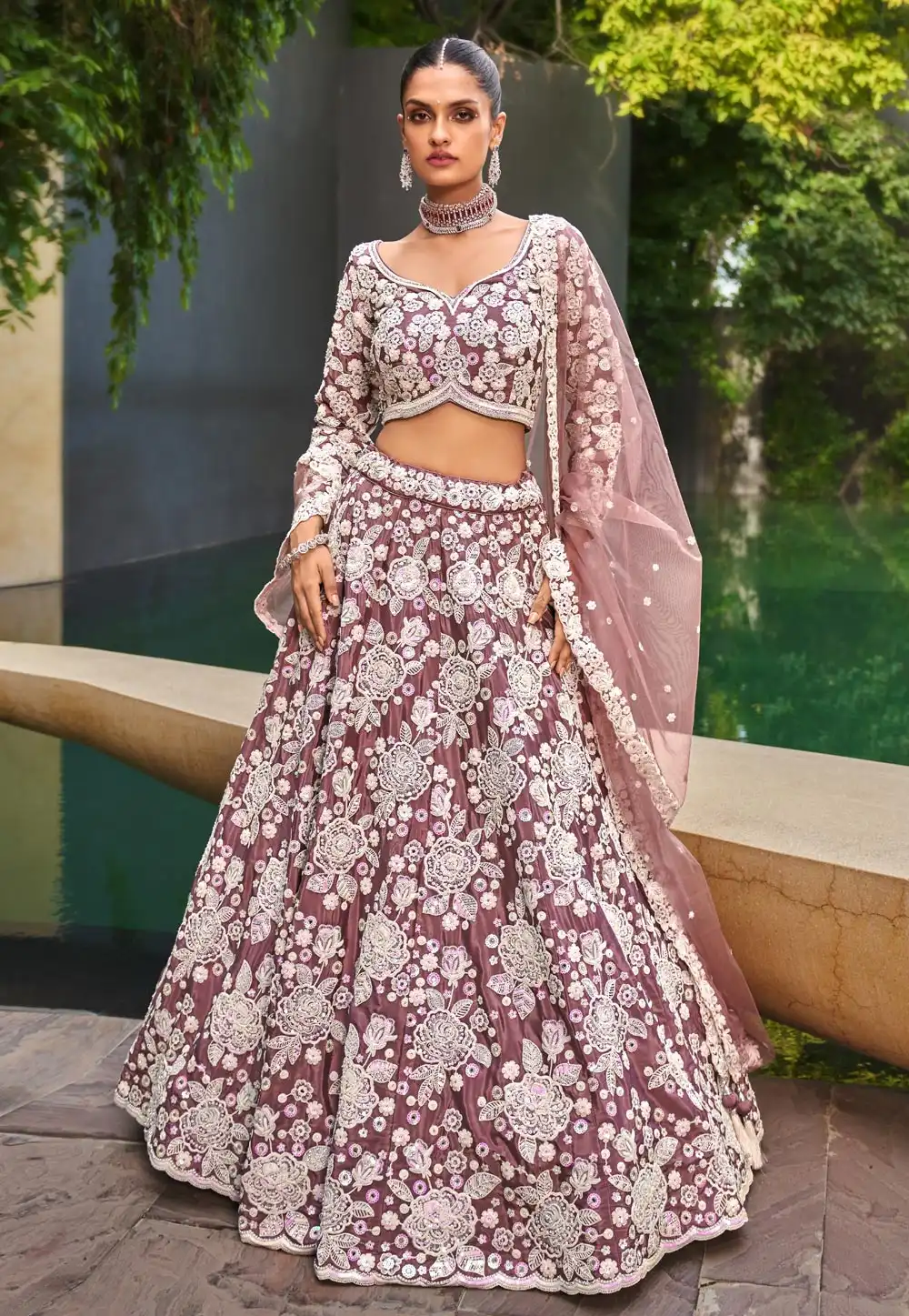 Wine Satin Wedding Lehenga Choli 294446