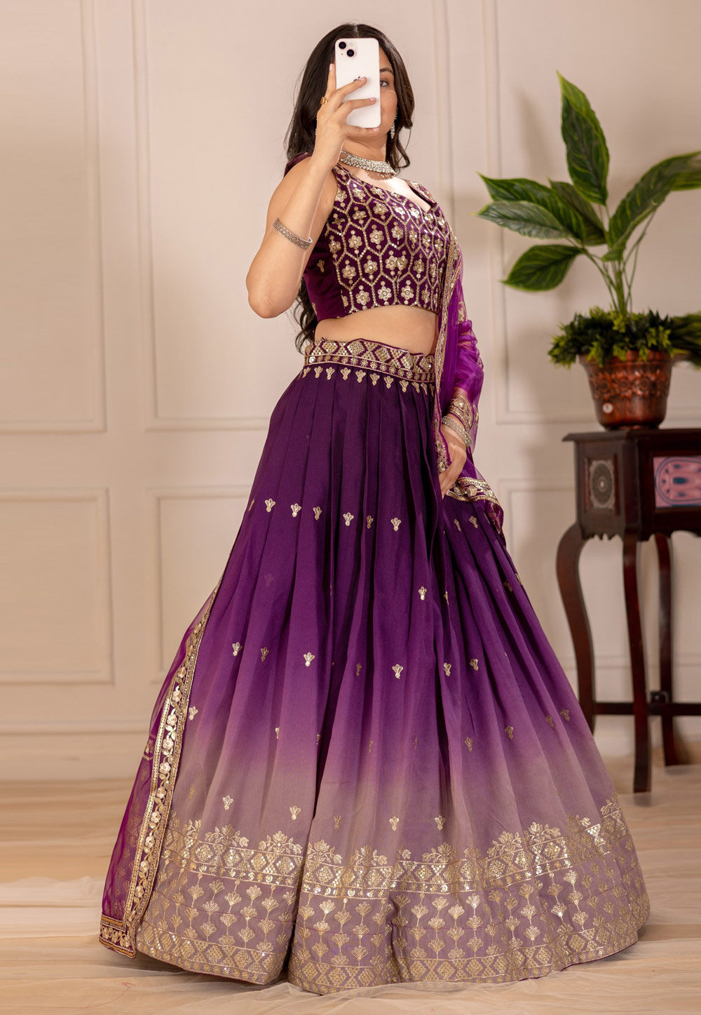 Wine Shimmer Circular Lehenga Choli 311224