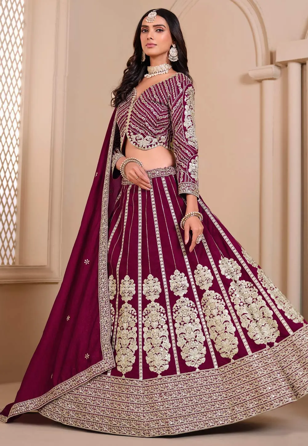 Wine Shimmer Lehenga Choli 302381