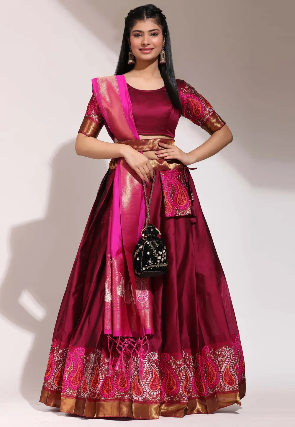 Wine Silk A Line Lehenga Choli 295871