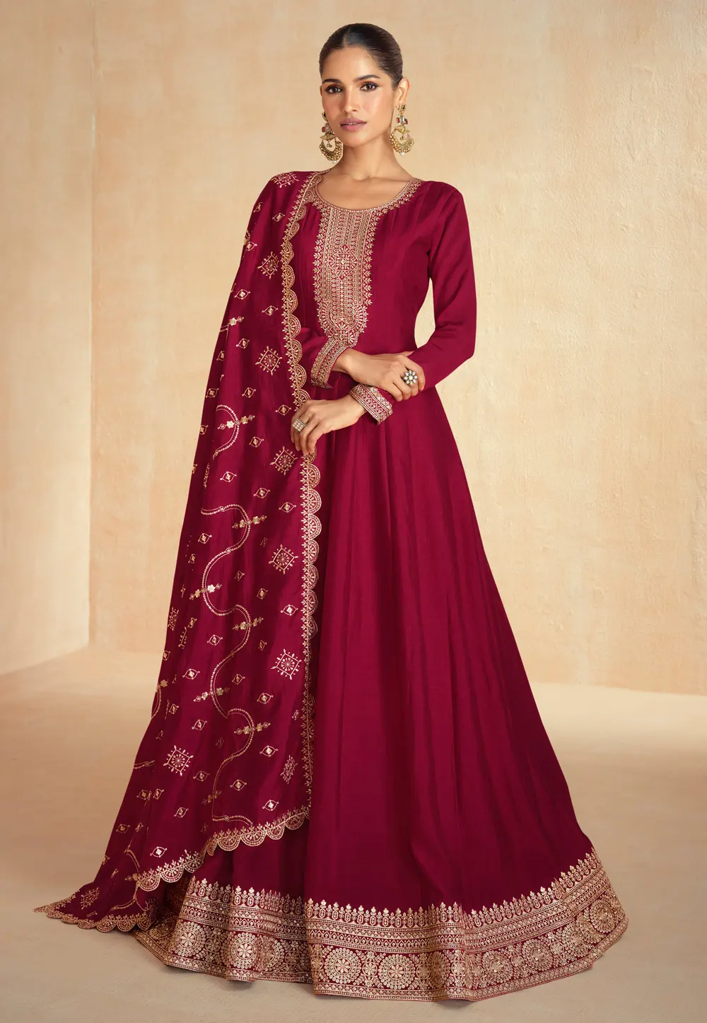 Wine Silk Anarkali Suit 297322