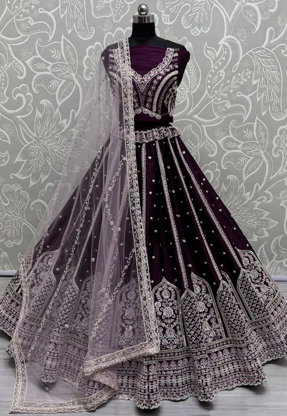 Wine Silk Bridal Lehenga Choli 305034