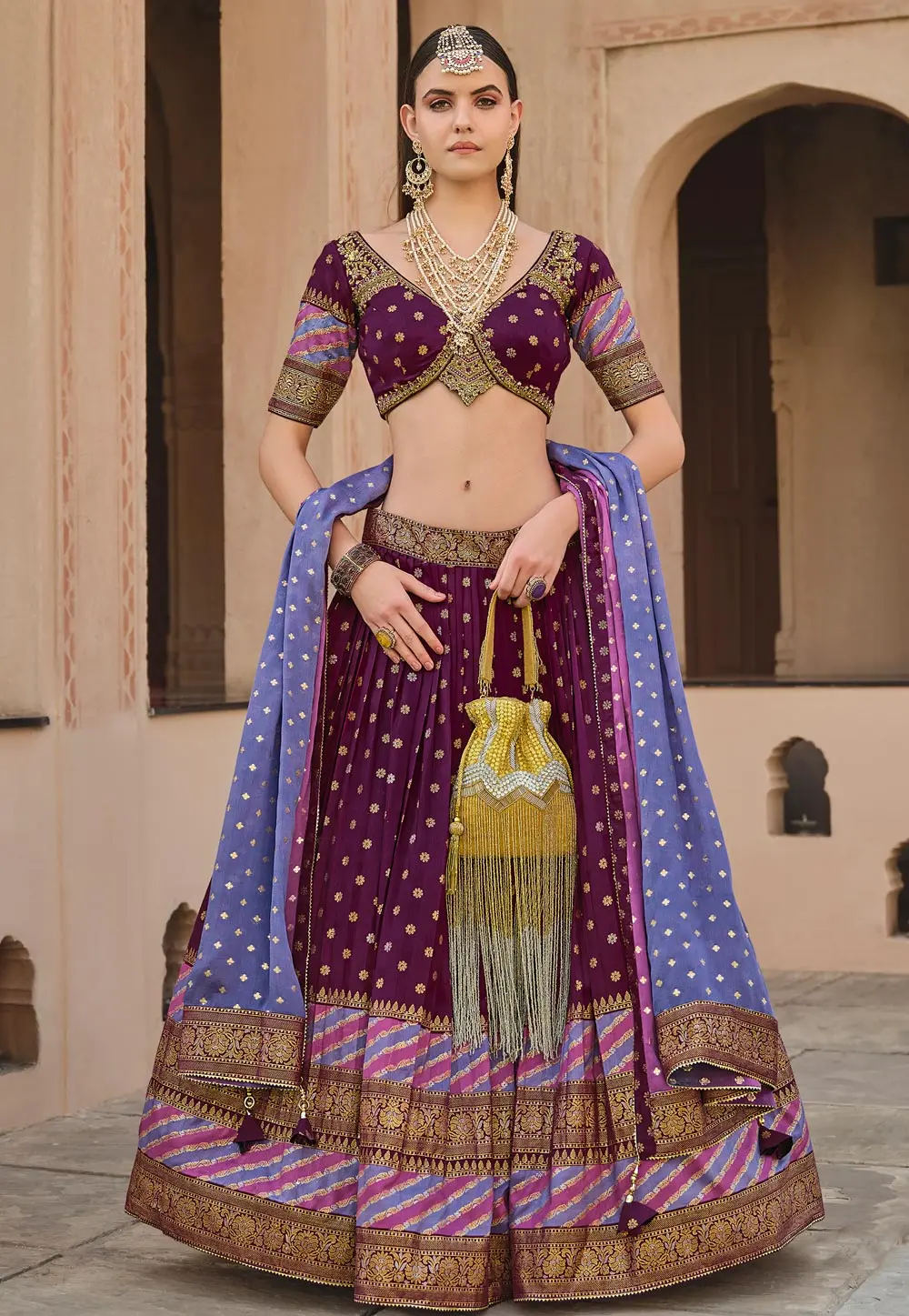 Wine Silk Circular Lehenga Choli 302581